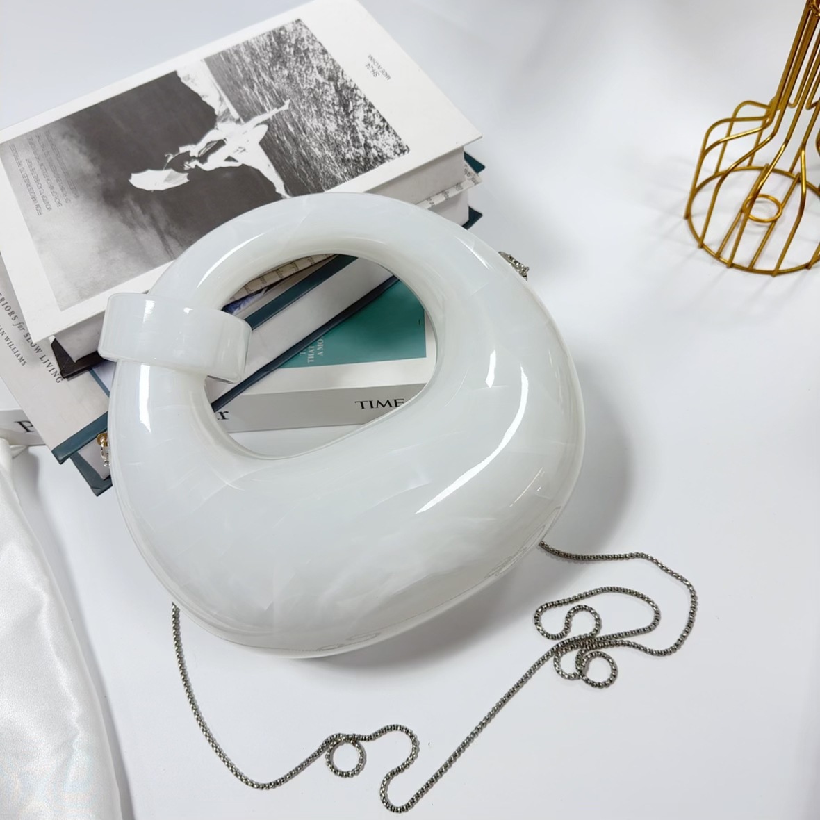 Europa y los Estados Unidos lujosos transfronterizos bolsas de cena de damas mármol mono nudo bolsas de mano de moda acrílico bolsas de cena