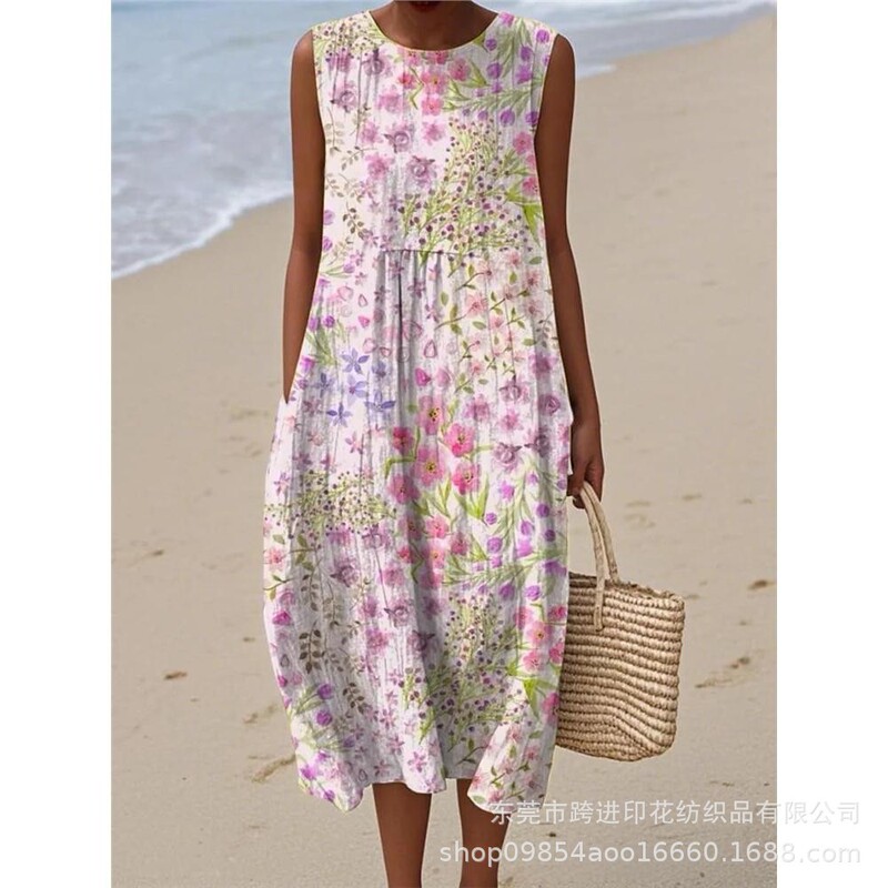 Independent Brand Plus-Size Sleeveless Dress with Unique Striped Colors and Custom Prints, Casual Women's Clothing, Customizable Designs