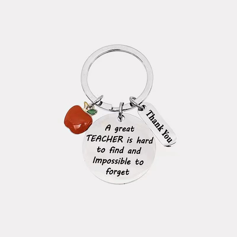 Amazon Stainless Steel Keychain Engraving Teacher's Day Gift Red Apple Pendant for Teacher Thanksgiving Gift