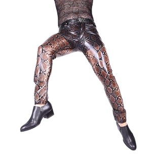 Charming NK52 new PU python leather pants sexy men's casual trousers straight pants
