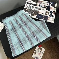 【ガラス海】jk制服格スカート正規学院風女子半身百パートナーブルーグリーン日系ハイウエストスカート