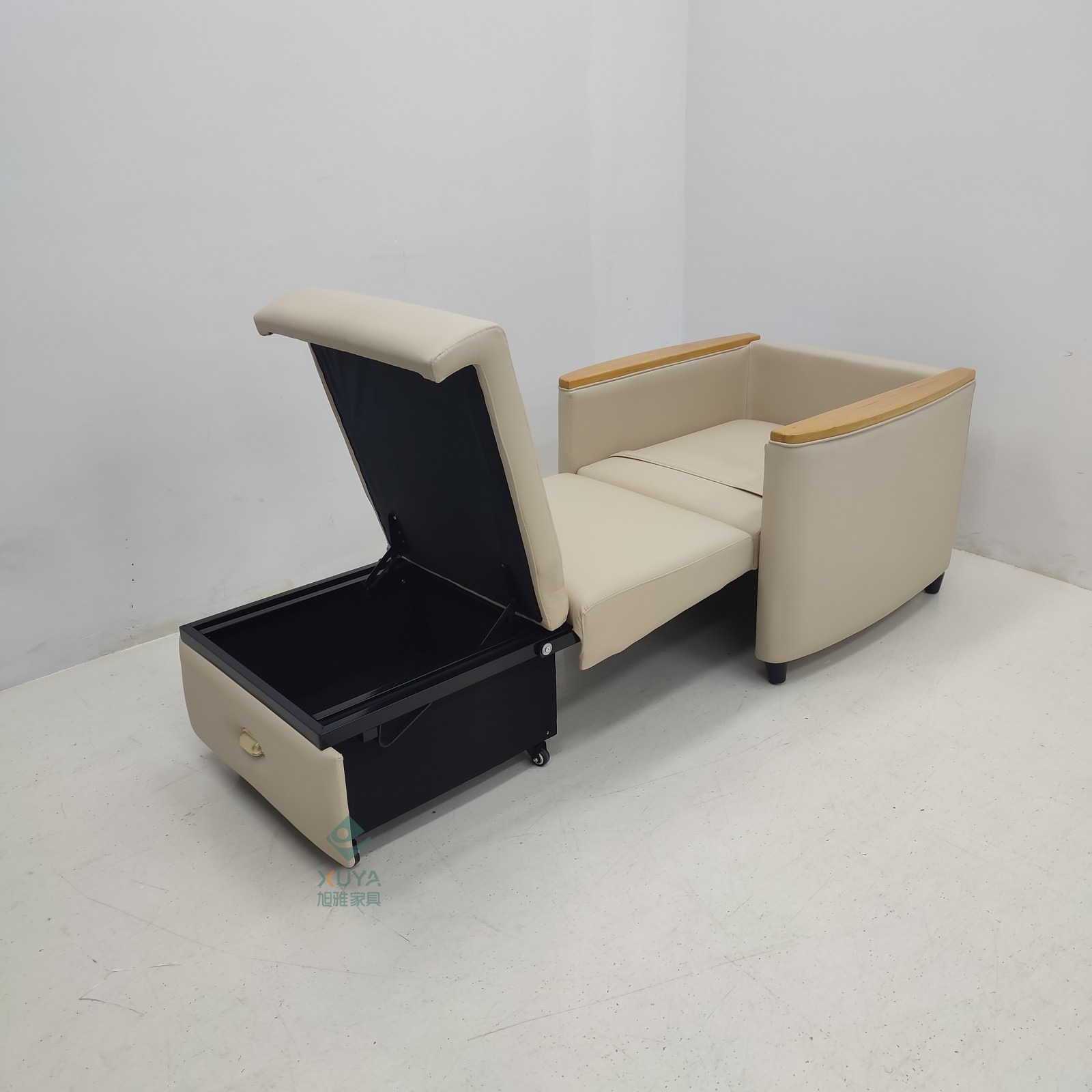 Art de cuero plegable sofá cama estudio oficina cama de almuerzo hospital acompañante almacenamiento cama muebles médicos image 3