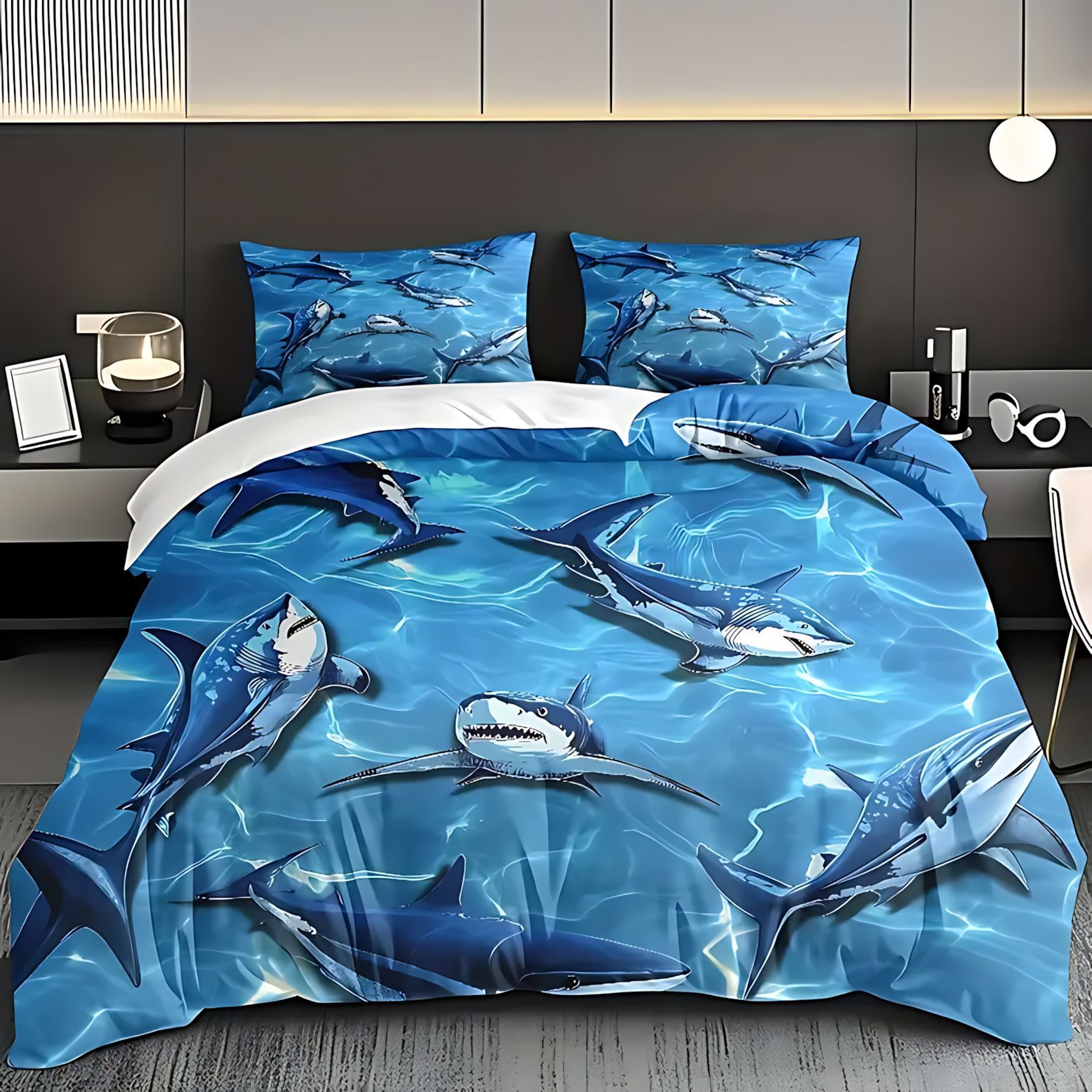 TEMU / JIT transfronterizo impresión de tiburón 3D impresión digital de alta definición colcha de cama kit para dibujar