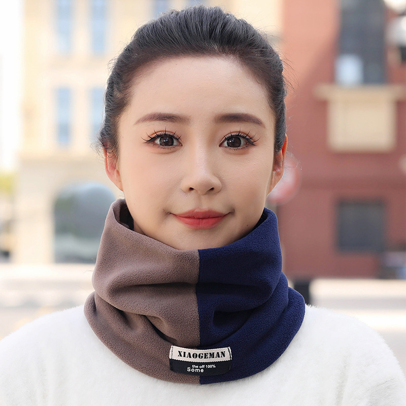 围脖秋冬双层奥利绒加厚保暖脖套户外时尚男女款柔软围巾拼色套头|undefined