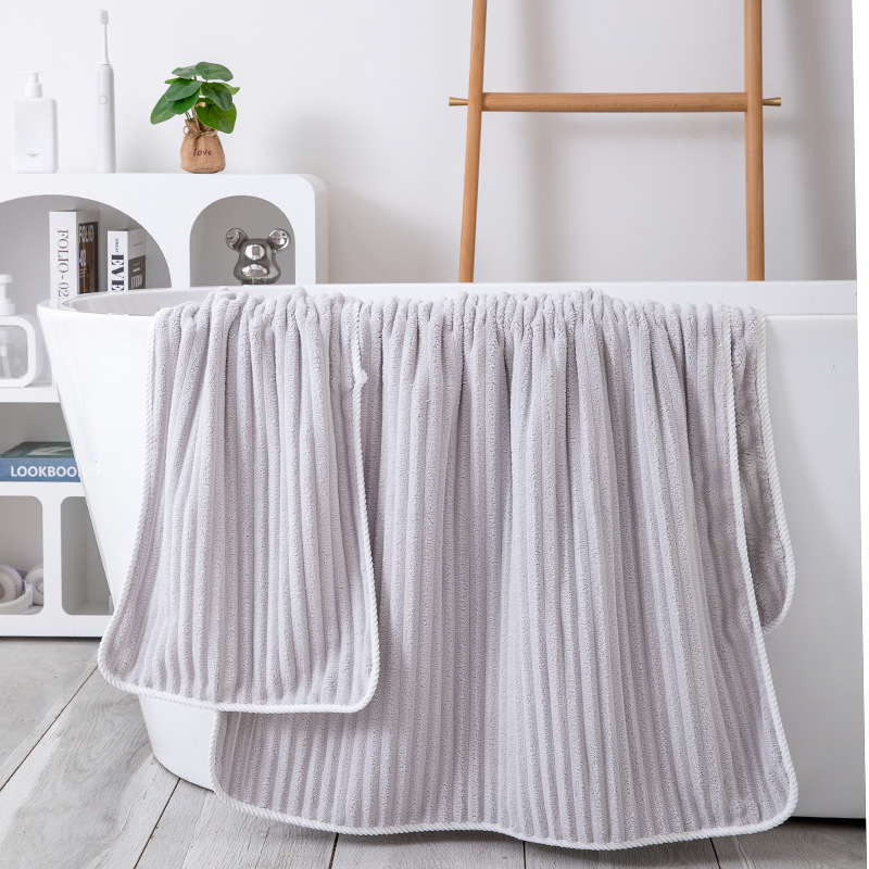 Coral velvet jelly strip 1.5cm wave pattern towel thickened soft absorbent household Bath face towel wholesale