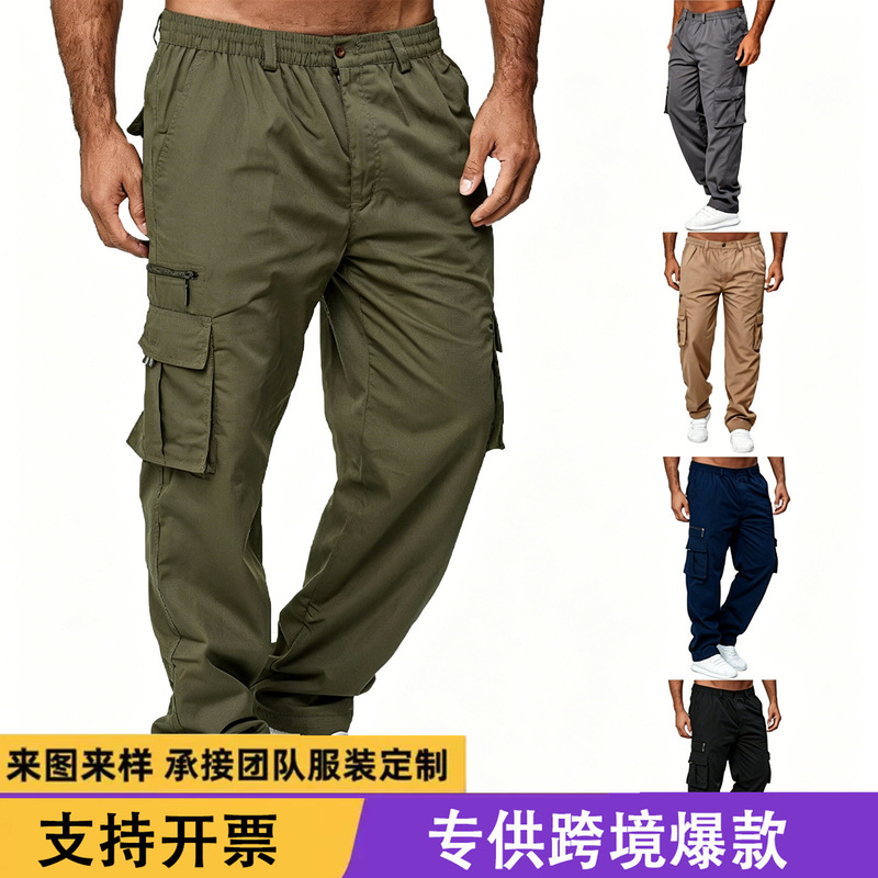 Cross-Border Foreign Trade American-Style High Street Workwear Pants with Elastic Waist, Loose Fit, Trendy Multi-Pocket Men's Casual Pants Cross-Border Foreign Trade American-Style High Street Workwear Pants with Elastic Waist, Loose Fit, Trendy Multi-Pocket Men's Casual Pants