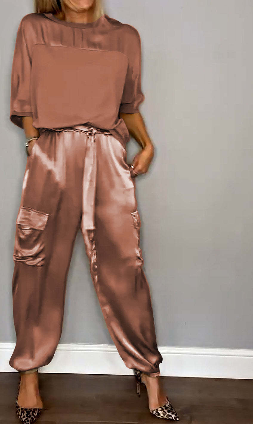 Daily Occasion Daily Women's Simple Style Solid Color Polyester Pant Co-ord Set Pants Sets