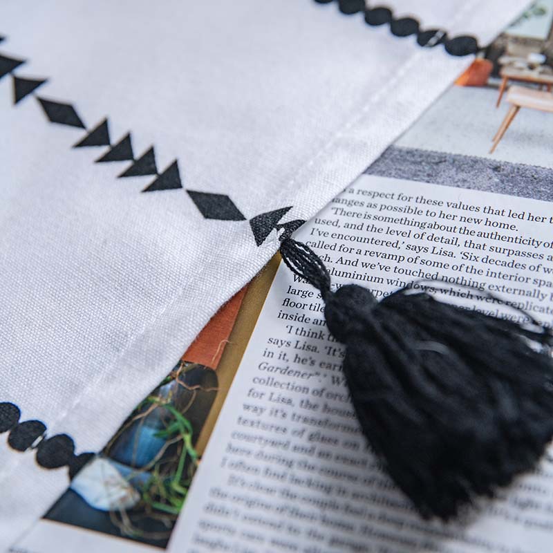 Fabric Bohemian Black Stripe Printing Handmade Tassels Semi-transparent Curtain display picture 4