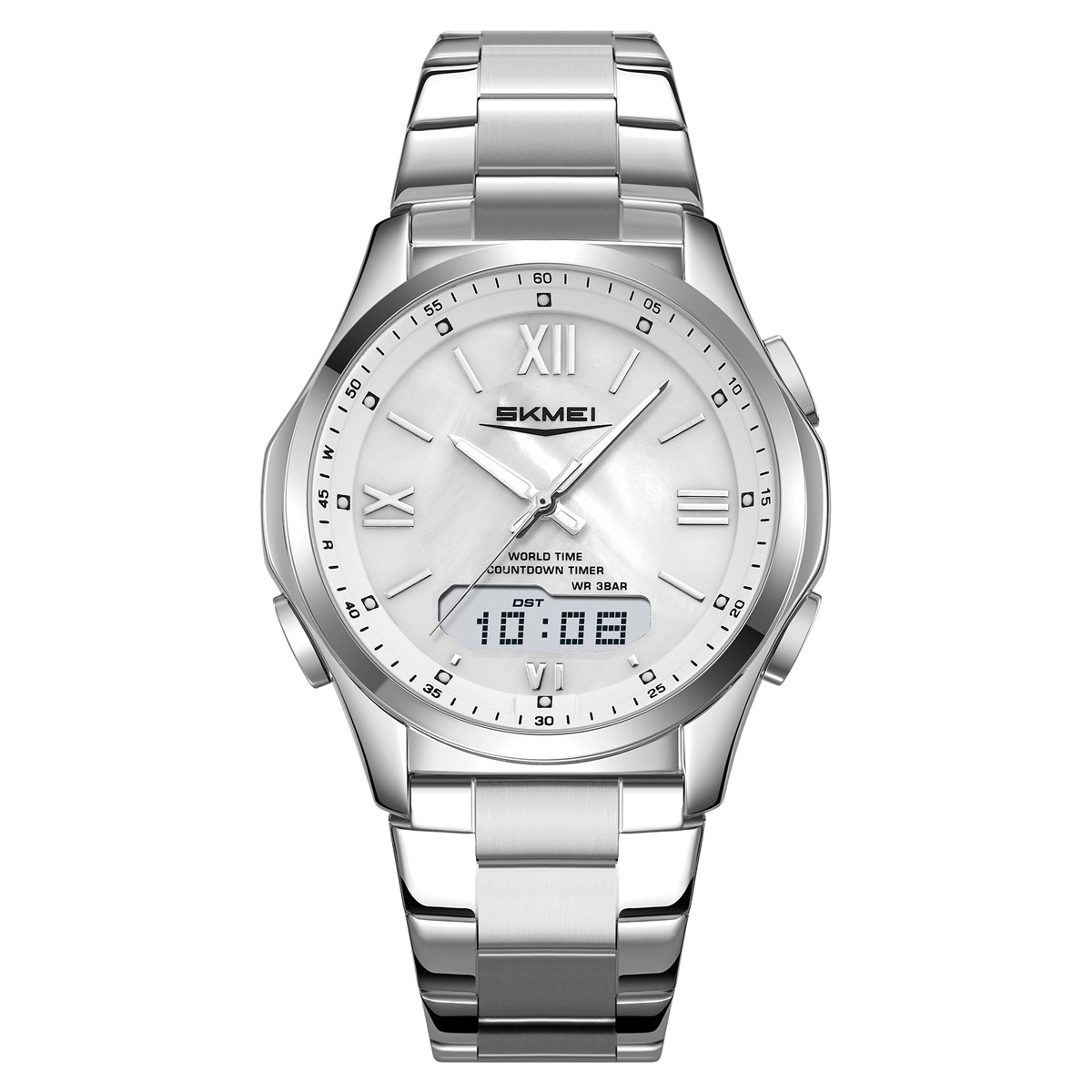 Momento de belleza multifuncional reloj de hombre doble correa de acero reloj de hombre cuenta regresiva horario de verano reloj impermeable al por mayor