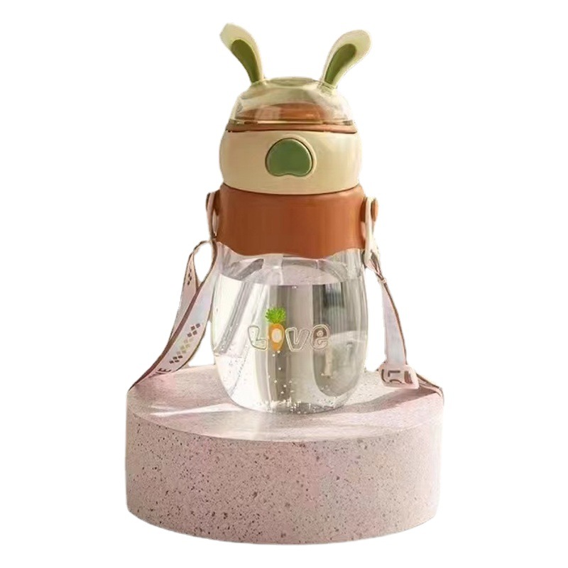 Tianyi nuevas orejas de conejo de silicona para niños taza de paja Correa Linda taza de agua kindergarten cuerda portátil taza de agua