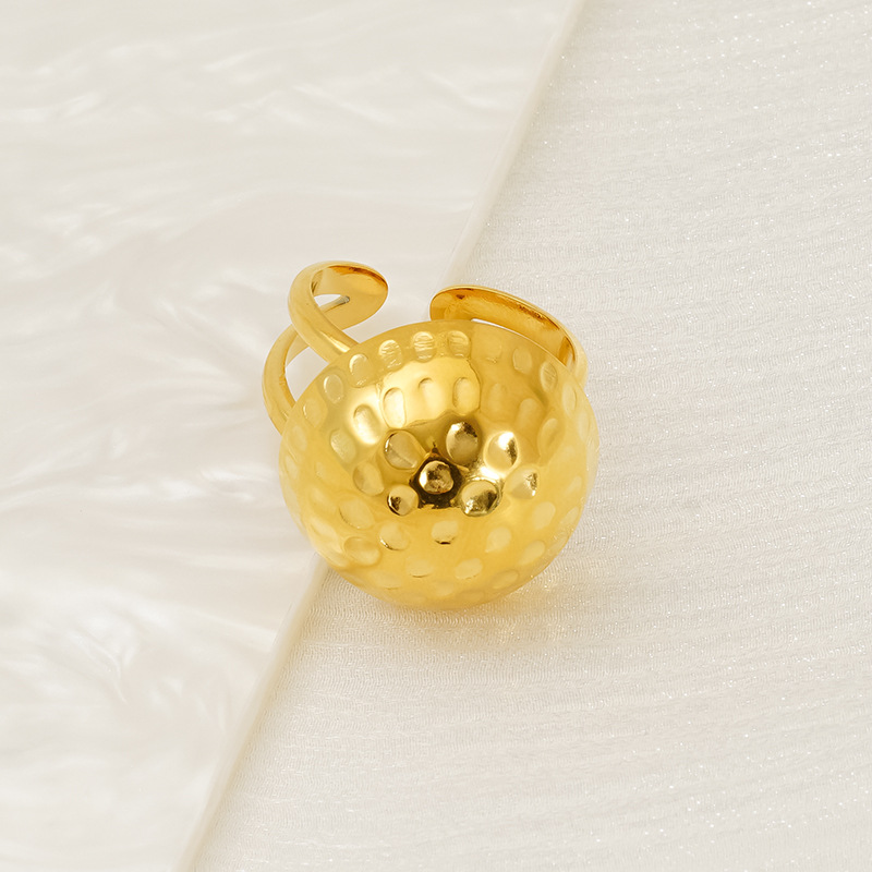 Nuevo anillo de hemisferio de patrón de martillo regordete de acero inoxidable francés para mujer, color simple, personalidad, anillo ajustable de moda