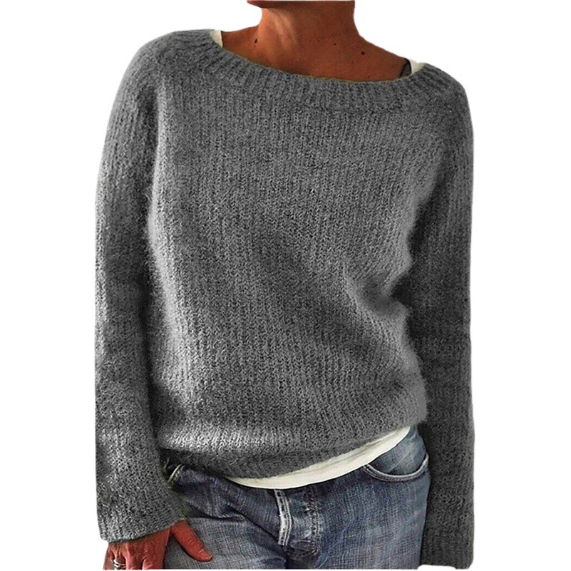 Nuevo suéter de Amazon para mujer, color sólido, estilo básico, suéter de punto, cuello redondo, moderno y versátil.