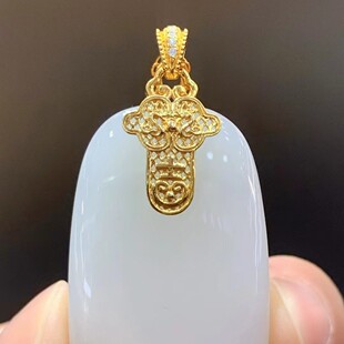 Fubei Diamond Jewelry [18K Gold Inlaid with Hetian Mutton Fat White Jade Snake Square Pendant] Bare Stone Size 20*34mm