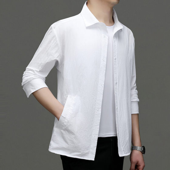 UV-resistant sunscreen clothes men's summer lapel ice silk mid-length breathable thin jacket men's trendy jacket