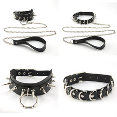 PU leather dark exaggerated collar street style harness leash chain training collar Lolita bondage necklace