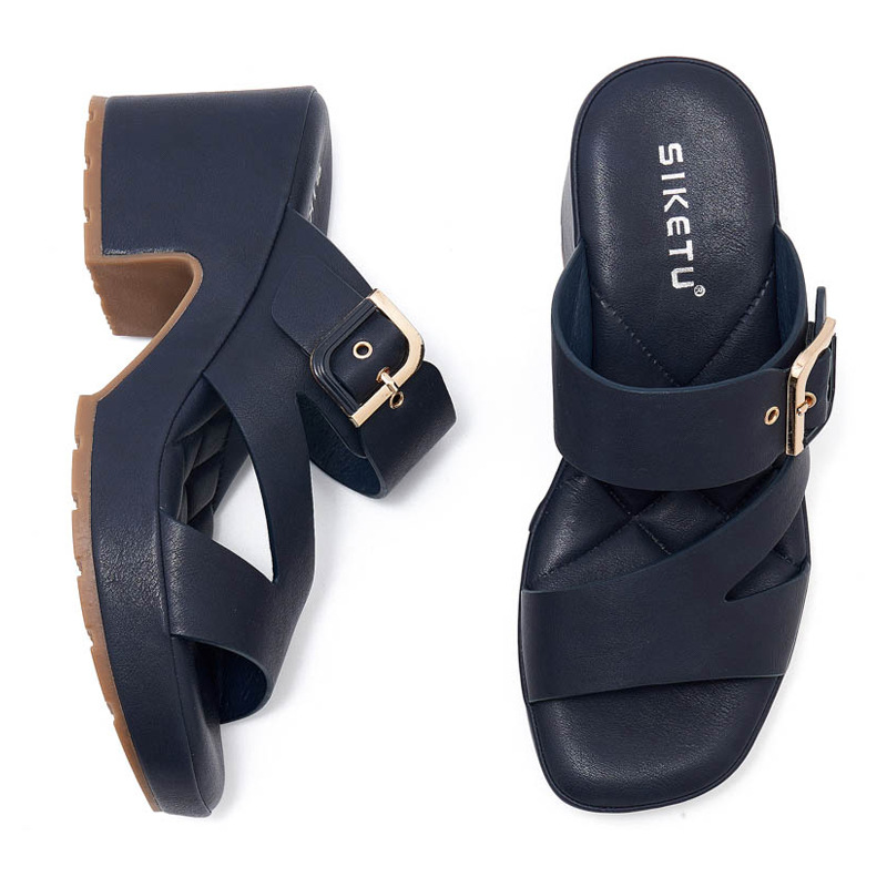 Dép sandal nữ đế dày khóa kim loại phong cách Hàn Quốc — Màu nâu, Màu xanh ngọc, Màu mơ chi tiết 34