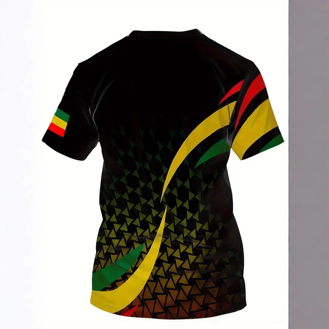 Deportes de verano para hombres Camiseta suelta transpirable de manga corta con cuello redondo Color de contraste geométrico Venta caliente Impresión 3D