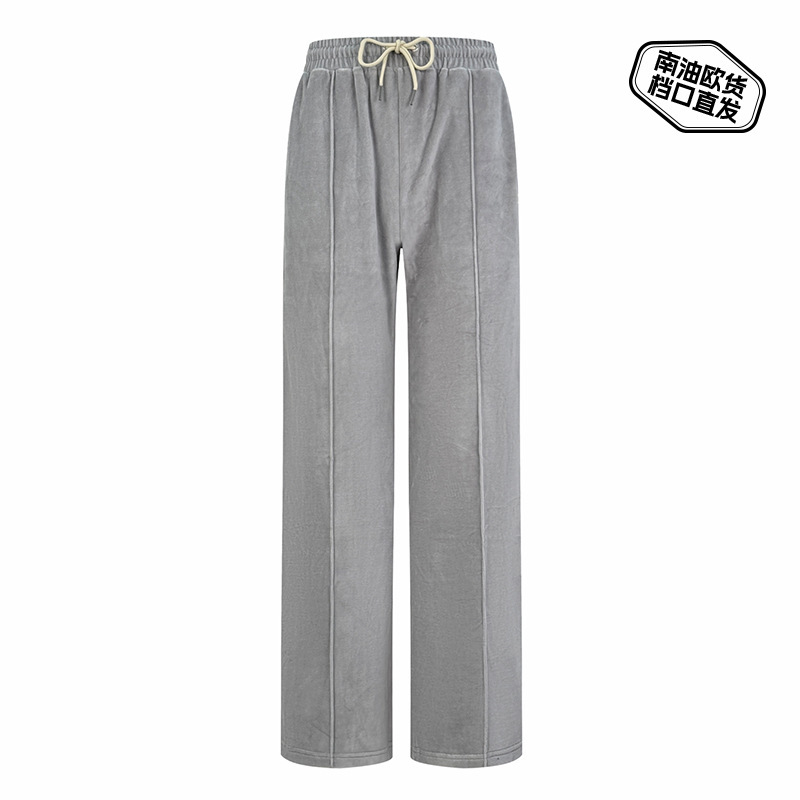 25Cl Arc De Triomphe Embroidered Trousers Autumn American Straight Draped Trendy Matte Suede High-End Gray Men's and Women's Webbing Sweatpants
