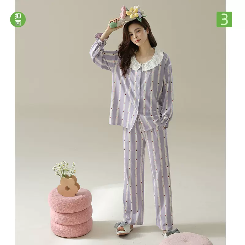 【抗菌新疆棉】秋季新款睡衣女长袖纯棉公主睡衣女士拉架棉家居服