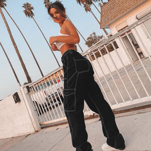 Women's High Waist Wide Leg Cargo Pants Spring and Autumn High-Waisted Wide Leg Work Pants