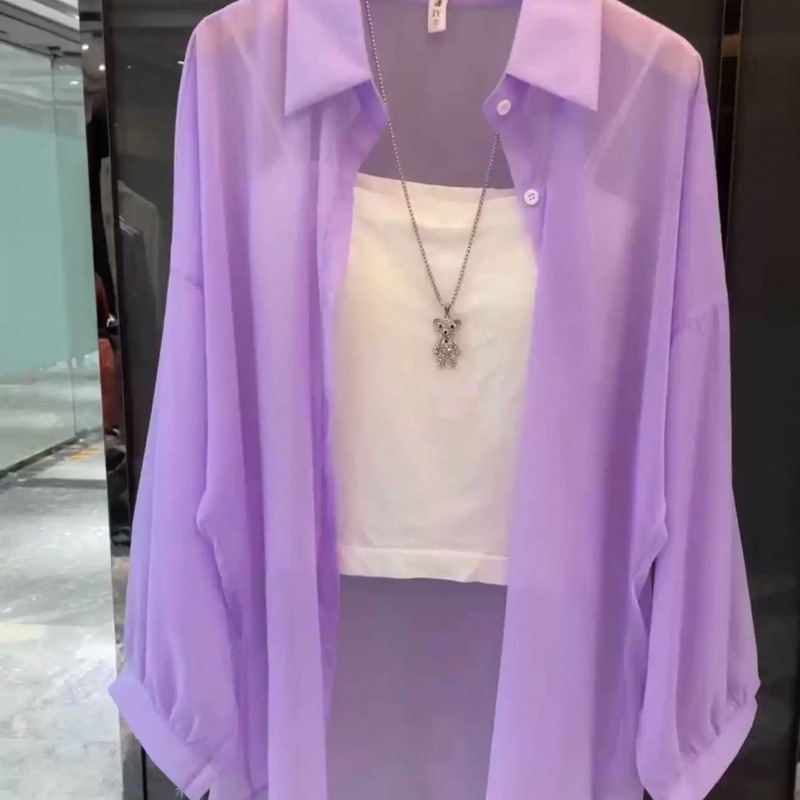 夏の新しいシフォン日焼け止めシャツ女性の長袖韓国スタイルルーズミッドレングス抗 UV 薄いカーディガン|undefined