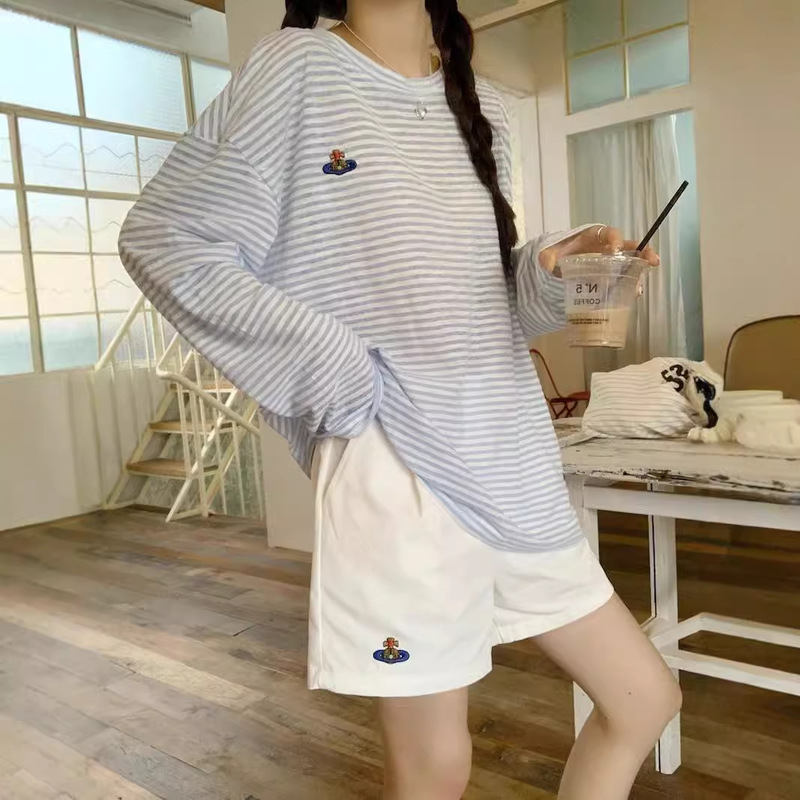 Yeyuan Summer Sunscreen Blouse Women's Classic All-match Striped Long-sleeved T-shirt Women's Thin Loose Sunscreen Top for Women