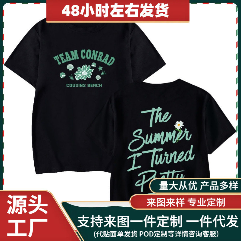 Cross-Border European Size Cotton T-Shirt 2025 Summer I Turned into a Handsome Cousin Beach T-Shirt Team Jeremiah