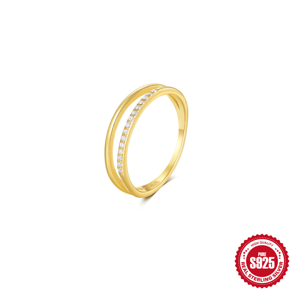 Japón y Corea del Sur s925 plata esterlina viento frío cruz pequeña fila anillo de diamantes mujer uso diario anillo de cola de dedo índice con incrustaciones de circón