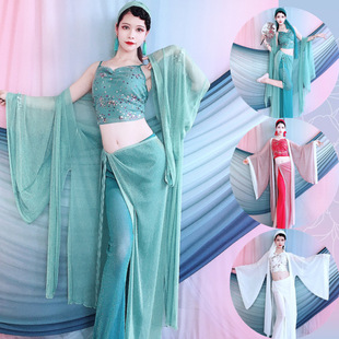 Classical Dance Spring and Summer Children's Performance Costume Green Snake and White Snake Dance Wide-Sleeved Outer Fairy-Like Flowing Gauze Mid-Length Dress