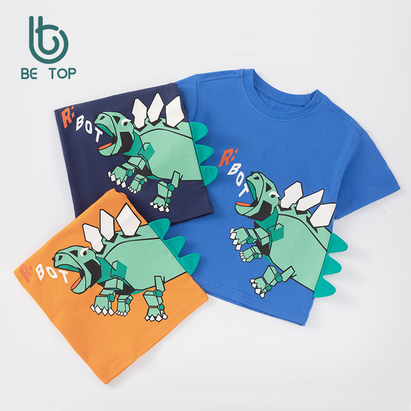 Betop Douyin ropa para niños versión coreana de la nueva camiseta de manga corta para niños niño bebé dinosaurio ropa de moda camisa de fondo