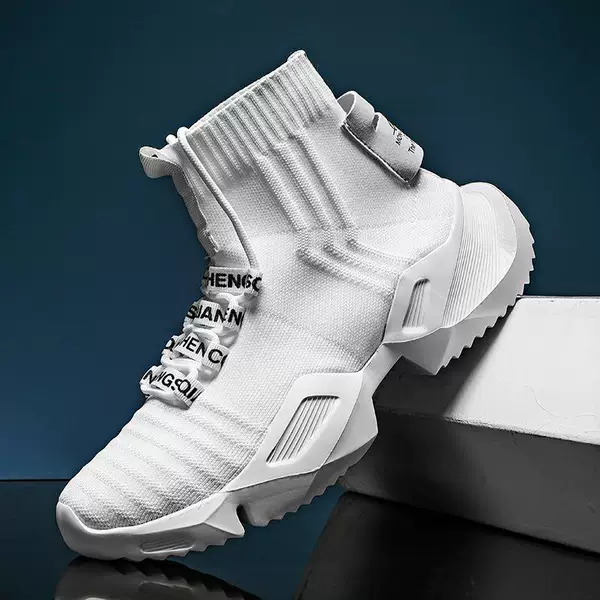 2025 Summer New Breathable High-Top Sock Shoes Men's Cross-Border Fly-Knit Sneakers Trendy Casual Shoes Large Size Trendy Shoes