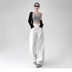女性のための白いワイドレッグジーンズ 2025 新しい夏の作業服ルーズドレープカジュアルストレートレッグフロアモップパンツ