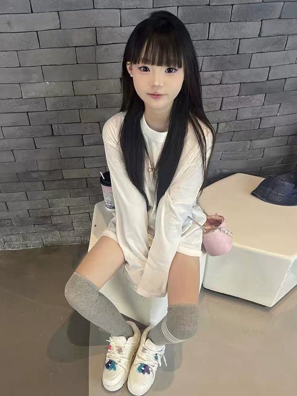 潮牌白色纯棉字母印花长袖t恤女秋季2025新款圆领宽松打底衫上衣|undefined