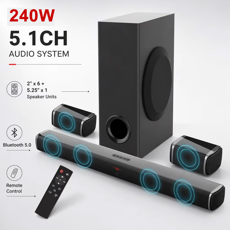 5.1CH Sound Blaster Home TV Remote Control Bluetooth 5.0 Home Theater Wall-mounted Echo Wall TV Audio 5.1CH Sound Blaster Home TV Remote Control Bluetooth 5.0 Home Theater Wall-mounted Echo Wall TV Audio