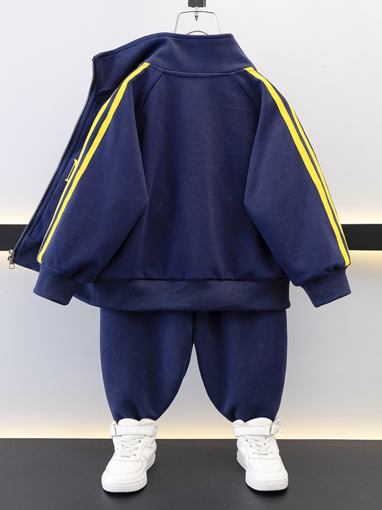 7692 traje fresco y guapo para niños primavera y otoño nuevo suéter de primavera para niños chaqueta de dos piezas deportivas para niños de moda callejera