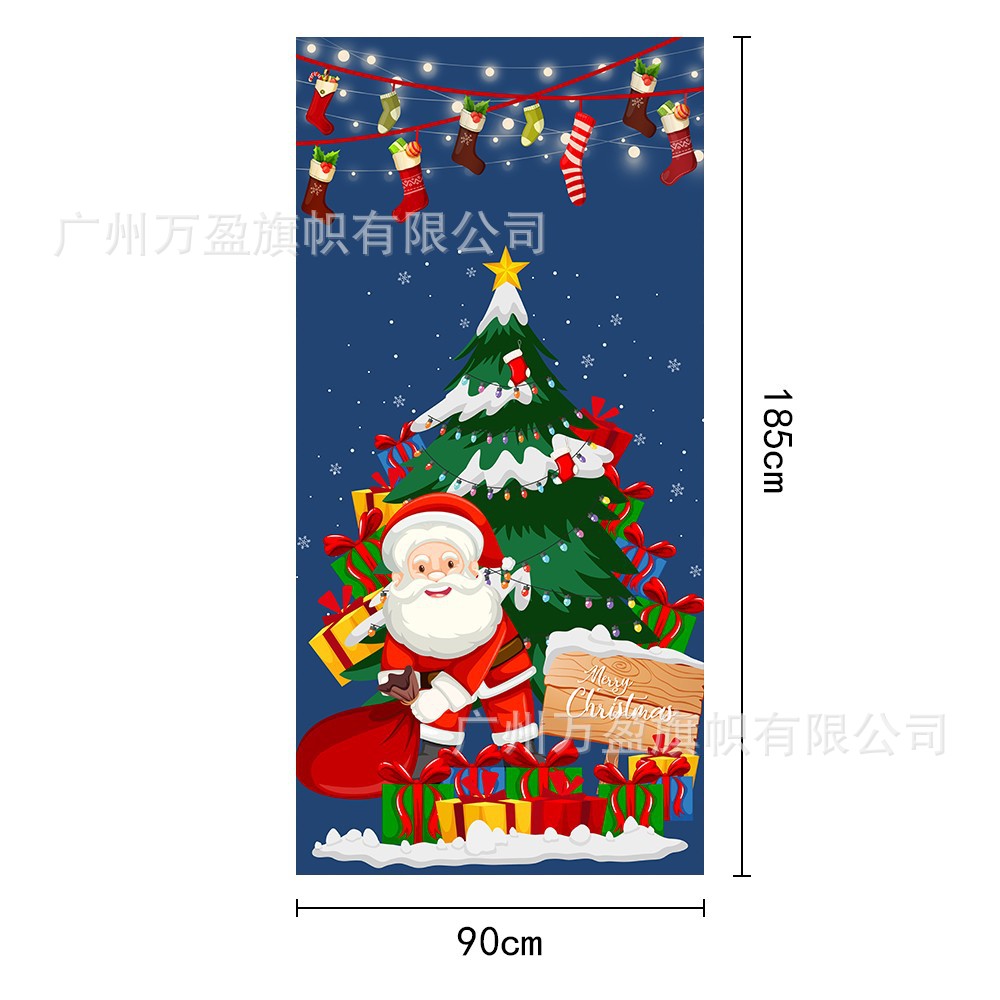 2025 nuevos productos de navidad cortina de bandera Santa Claus para ver la hoja de regalo decoración de tela colgante Bandera de bienvenida de Navidad