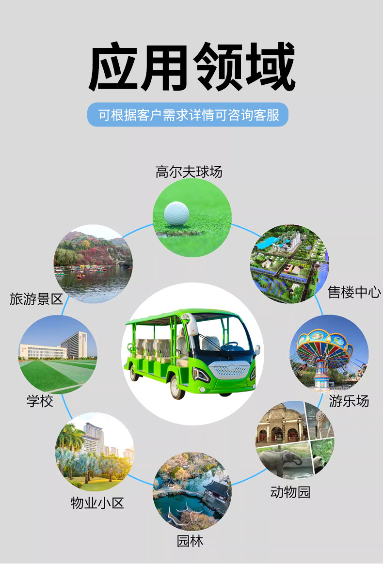 Electric sightseeing vehicle for scenic areas, factory and campus open-air 14-seater shuttle vehicle, electric sightseeing vehicle for hotel building viewings