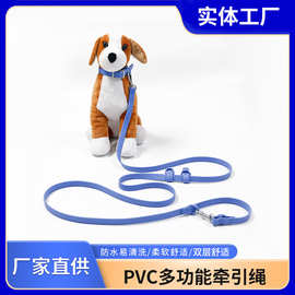 跨境PVC多功能宠物牵引绳加厚防水易洗包胶织带户外遛狗绳定制