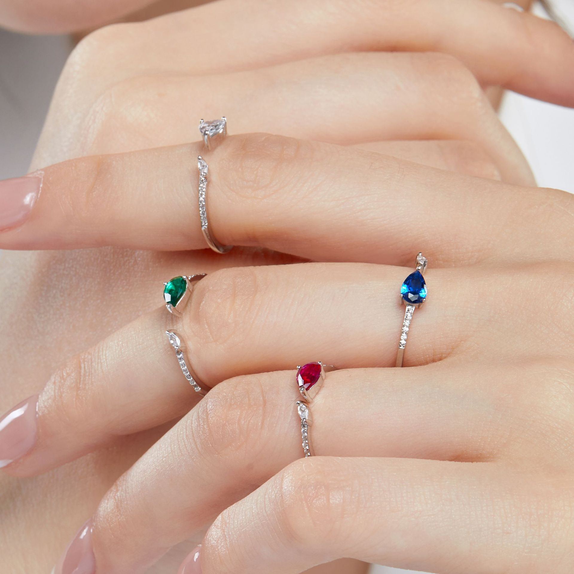 Elegant Water Droplets Sterling Silver Plating Zircon Open Ring