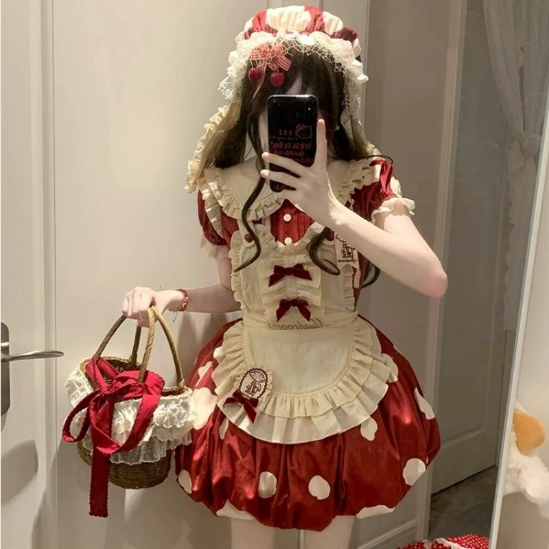 Двумерное платье Sakura Lolita Mushroom Maid, милый костюм Лолиты