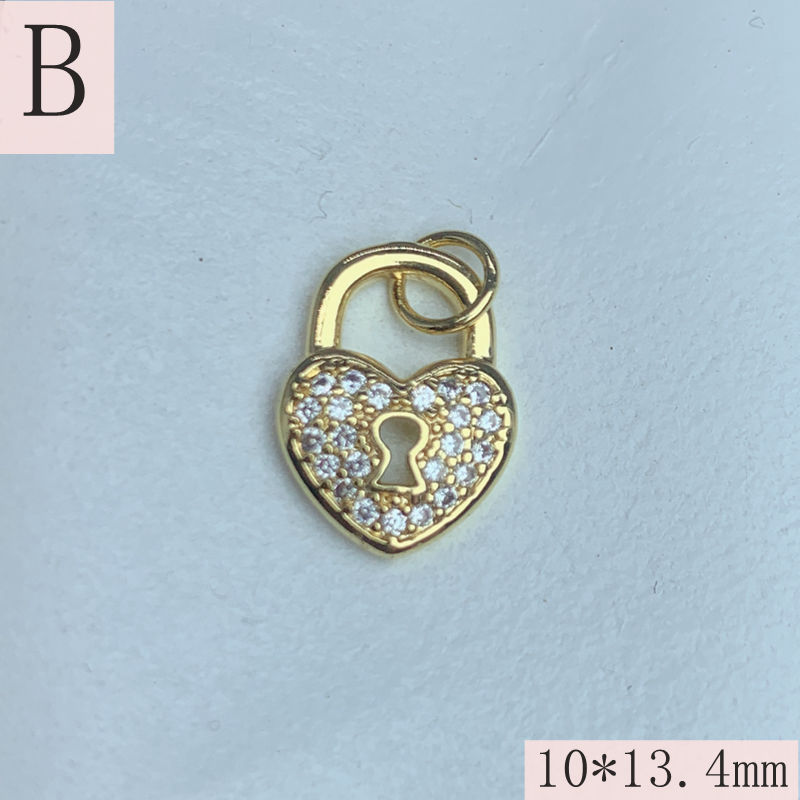 1 Piece 12.1*12.5mm 7.8*12.5mm 9.7*8.1mm Copper Artificial Crystal Zircon 18K Gold Plated Heart Shape Lock Pendant display picture 2