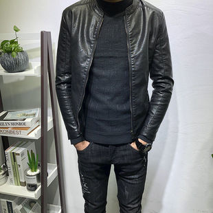 2025 autumn and winter new leather men's Korean fashion slim handsome pu. Leather Jacket Youth Biker Coat Trendy