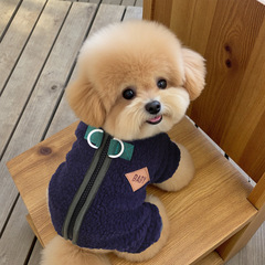 厂家直供狗狗秋冬季新款衣服现货羊羔绒拉链带牵引环四脚衣运动风