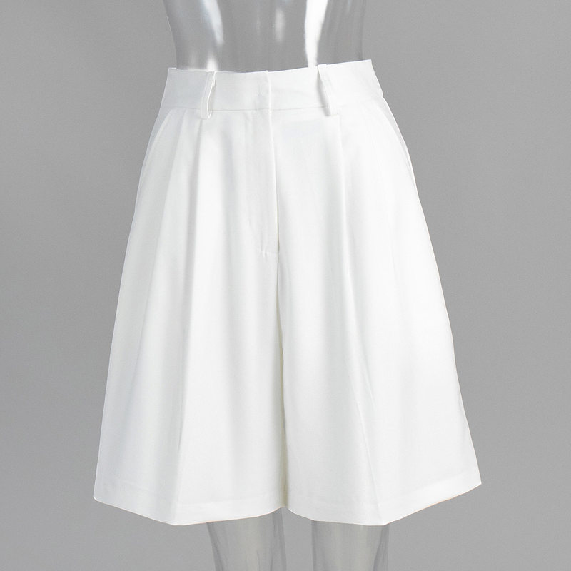 Quần short ống đứng kiểu quần vest lưng cạp chun, dáng năm phần rộng rãi tôn dáng — Màu mơ, Màu trắng