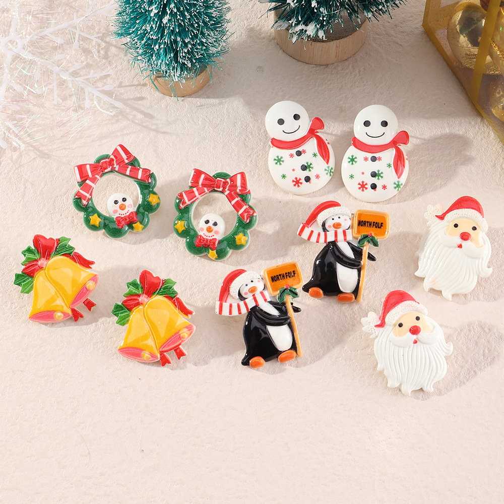 Cartoon Christmas Snowman Bell Resin Earrings Wholesale Jewelry Nihaojewelry display picture 12