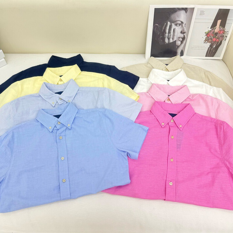 Rl Ralph Lauren Logo Embroidery Classic Fit Linen Short-Sleeve Shirt Loose Fit Unisex Summer