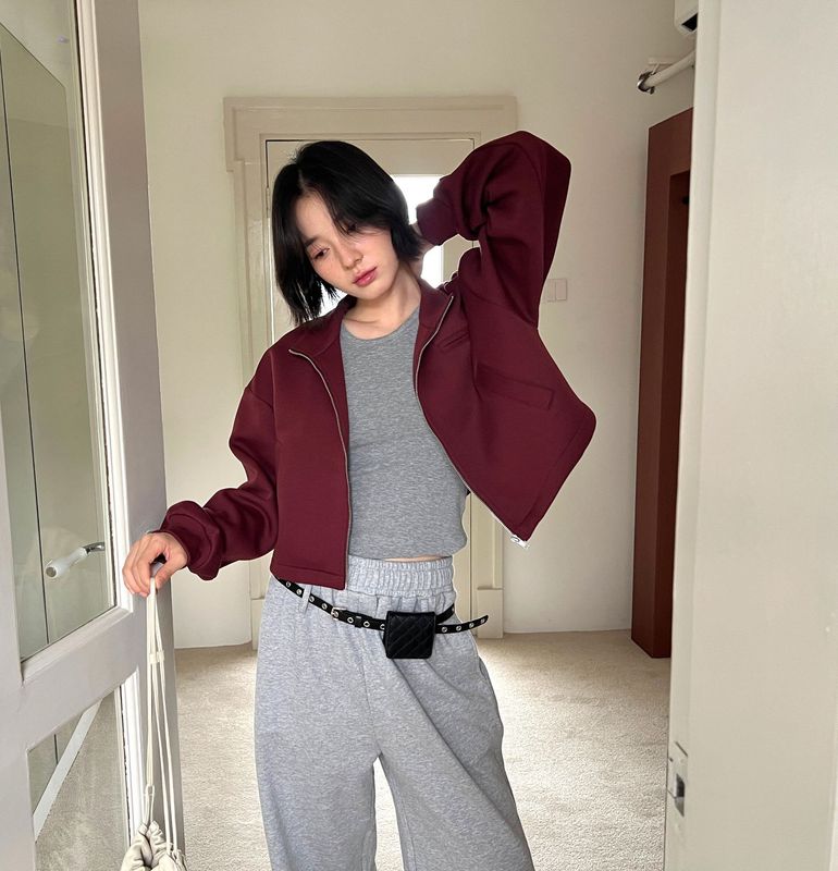 TTOO VOUIS秋季2220打底背心拉链短款长袖翻领卫衣外套两件套女|undefined