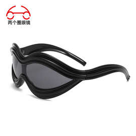 两个圈 时尚Y2K个性太阳镜欧美连体防紫外线墨镜sunglassesT1095