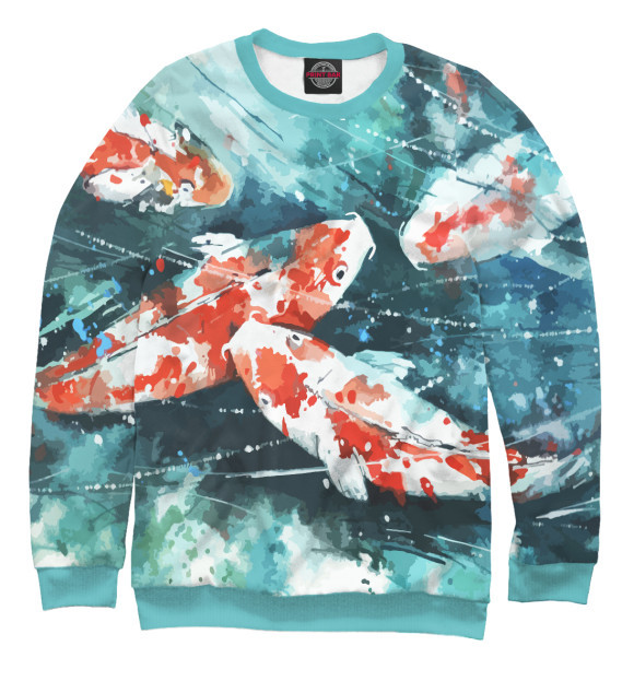 Rusia venta caliente tinta koi impresión 3D hombres y mujeres con el mismo estilo suelto manga larga hombro suéter de cuello redondo