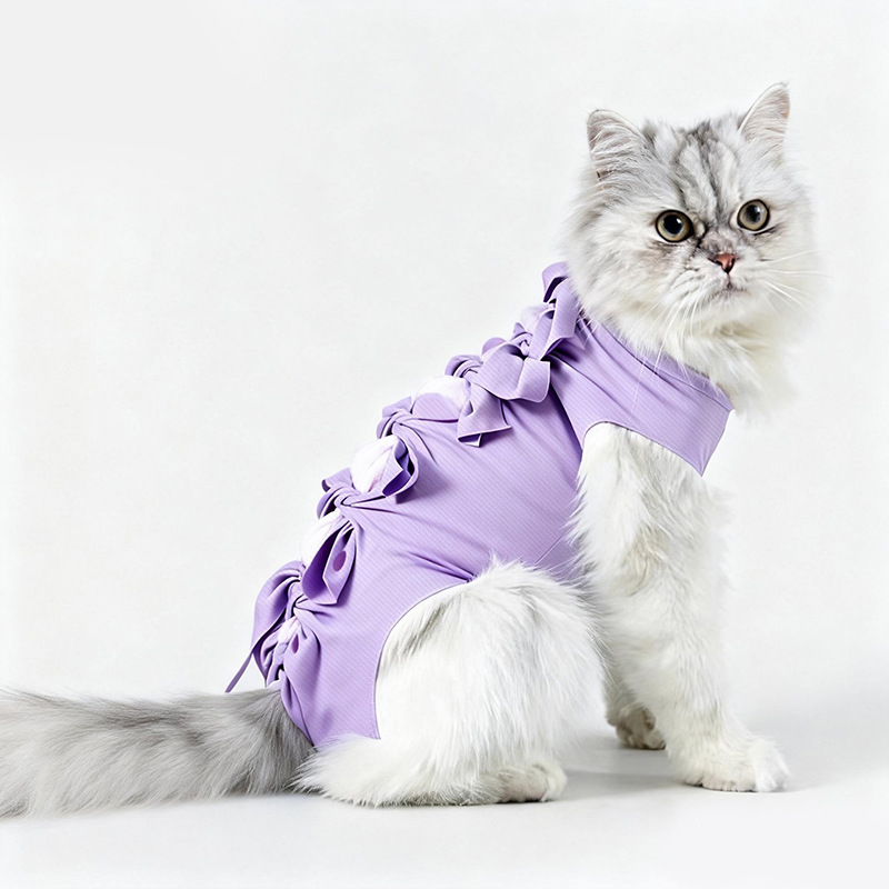 Ropa de esterilización para mascotas, ropa de recuperación de una pieza con lazo para sujetar, vendaje anti-lamido para gatos después de cirugía de esterilización, ropa de esterilización transpirable y elástica. image 11